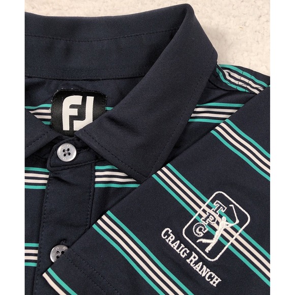 FootJoy Other - FootJoy TPC Craig Ranch Golf Polo Men LARGE Navy Blue Stripe Performance Stretch